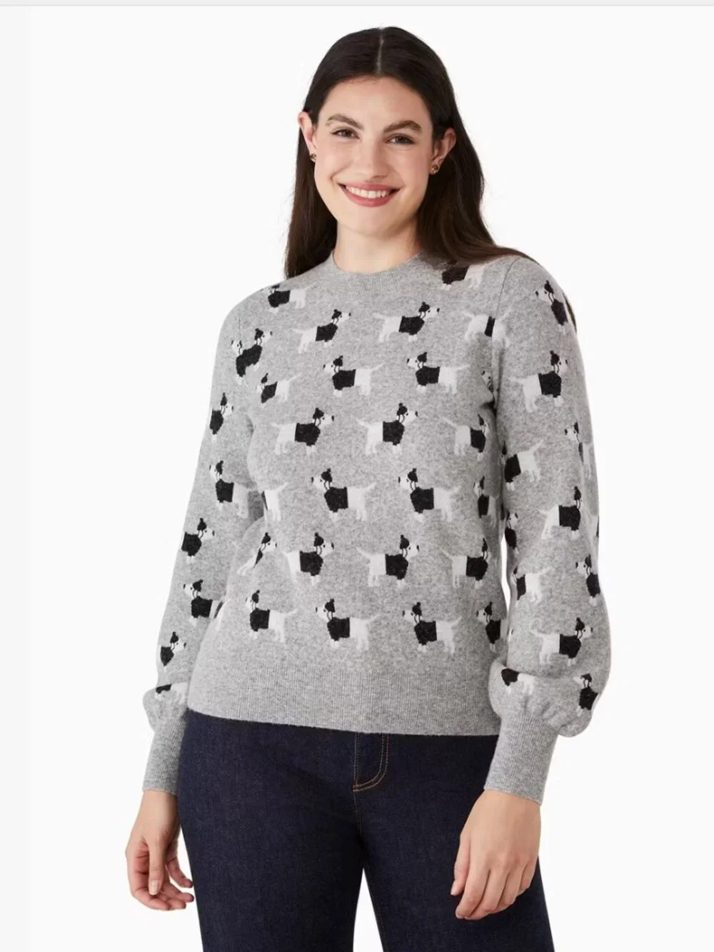 Kate Spade Claude Dachshund Sweater Grey Pullover Wool Blend Women's Size M NWT